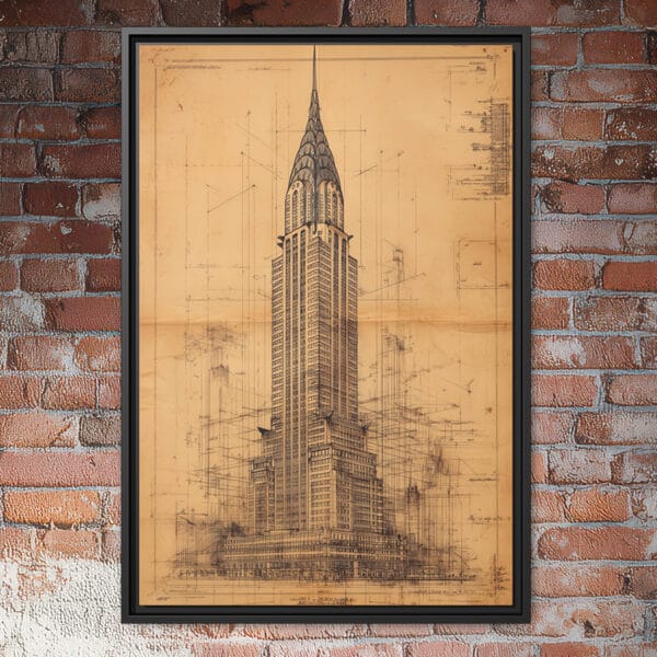 Chrysler building vintage blueprint wall art.