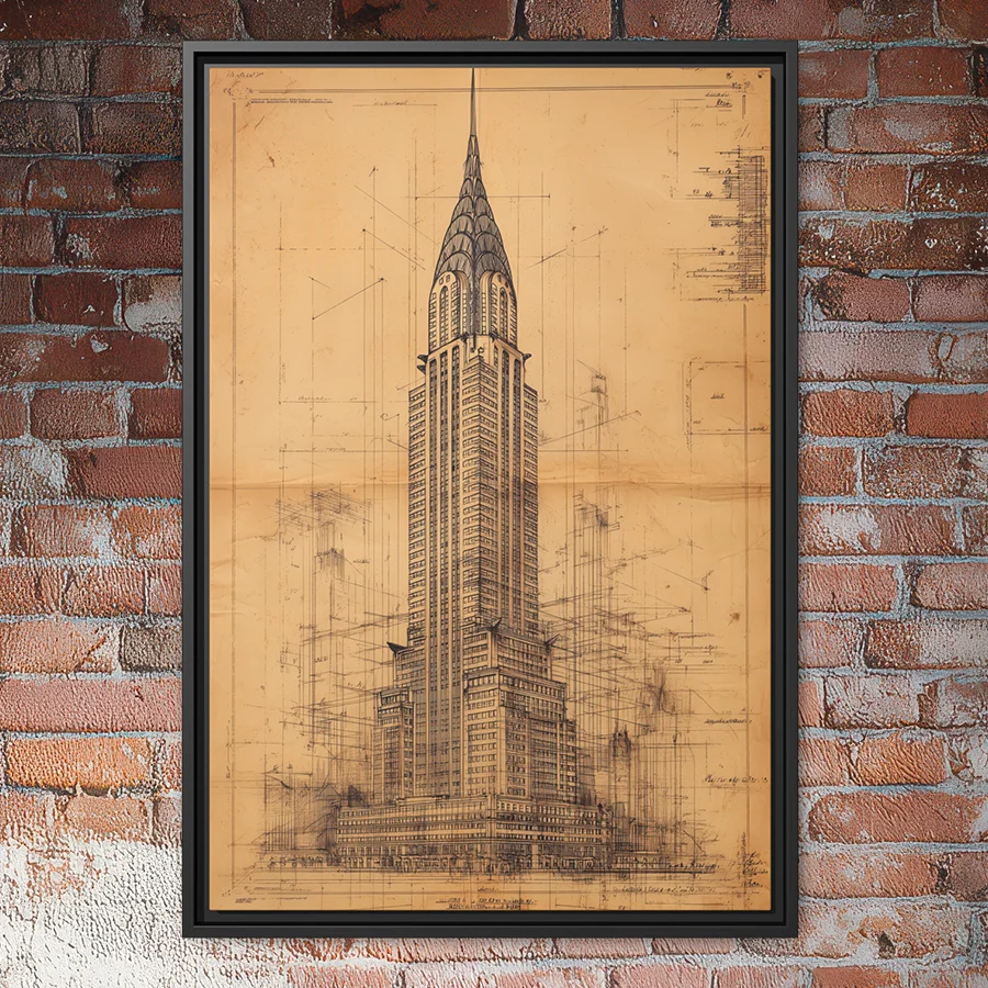 Chrysler building vintage blueprint wall art.