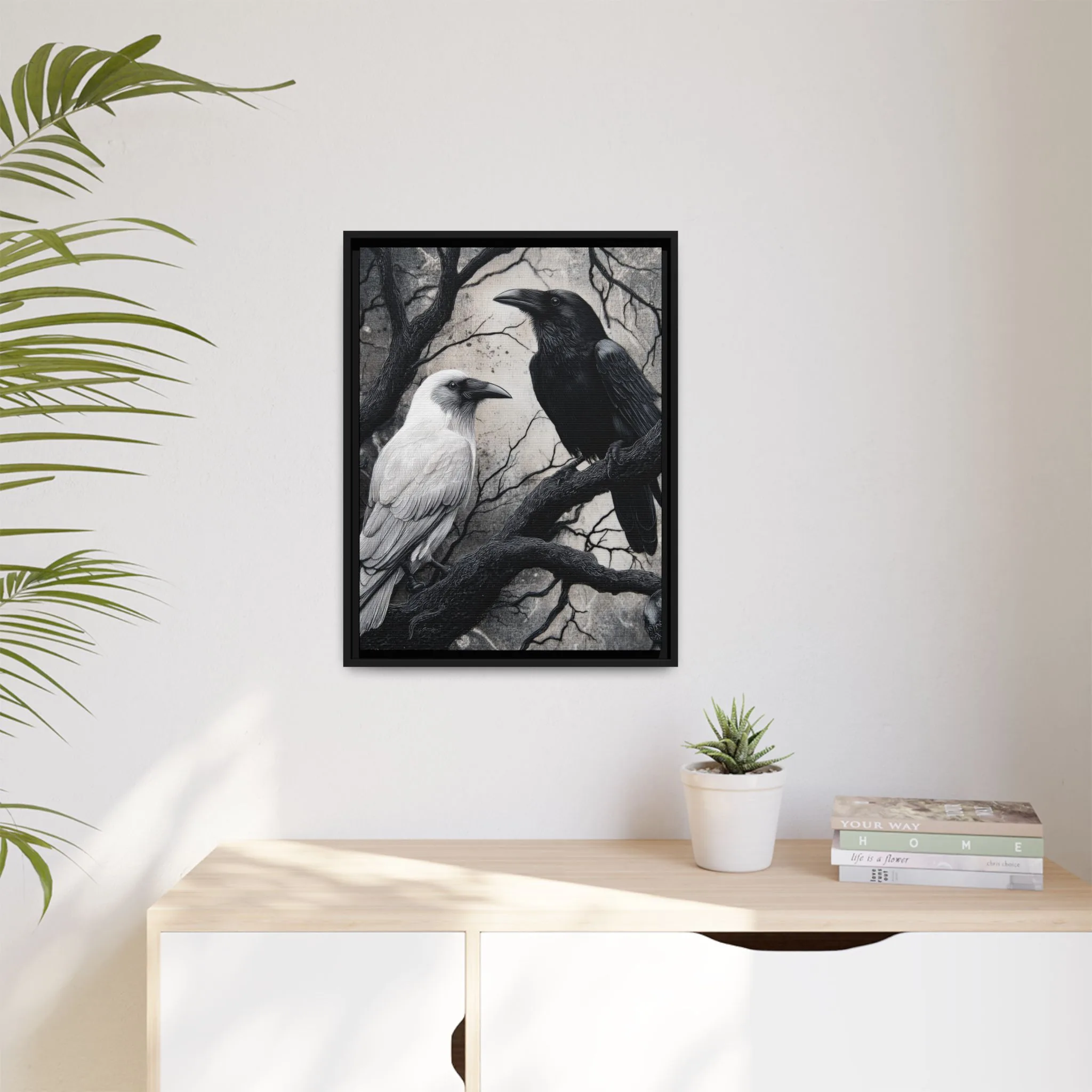 Black and White Raven Wall Art – Dual Raven Gothic Forest Print - Image 5