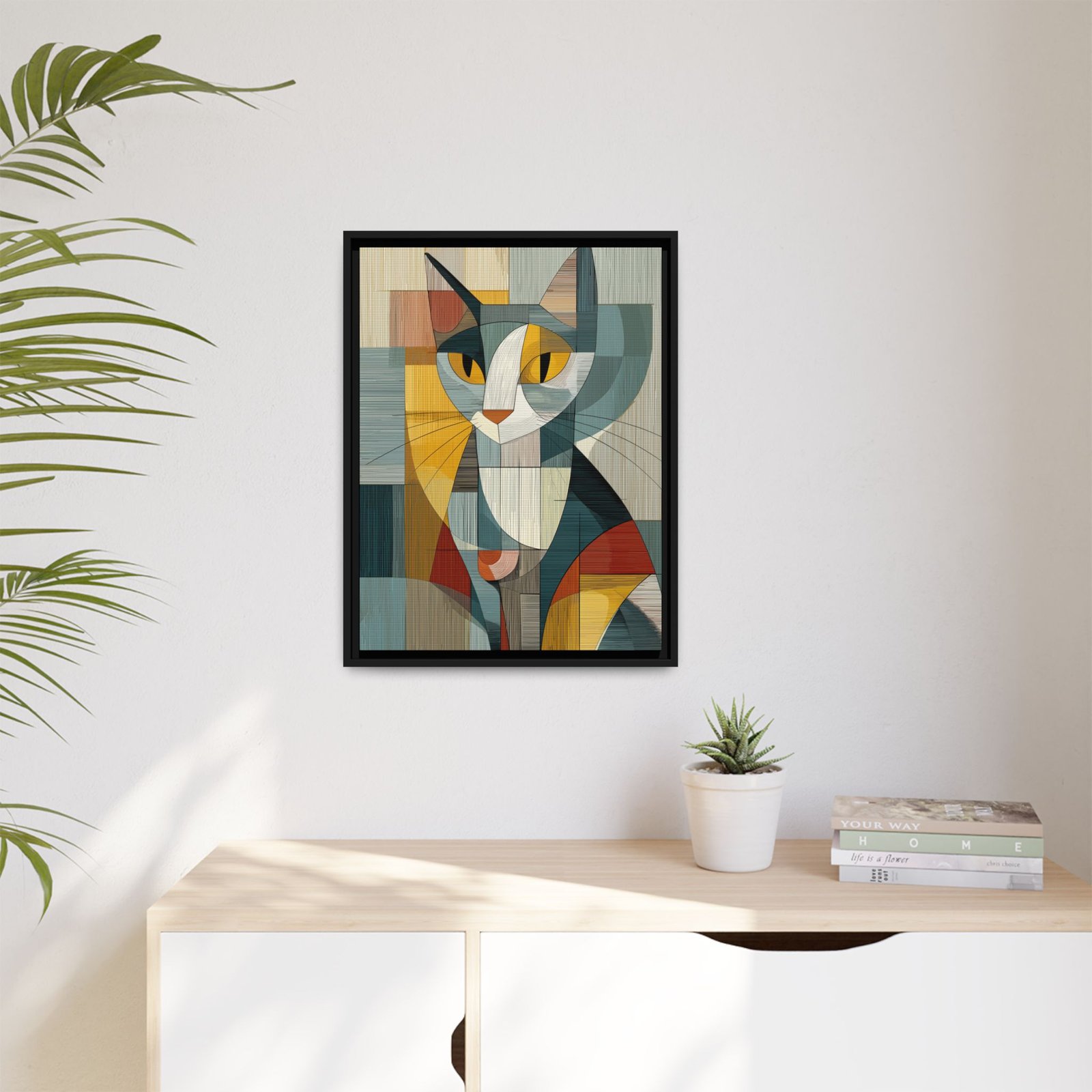 Geometric Abstract Cat Wall Art – Modern Cubist Feline Portrait - Image 5