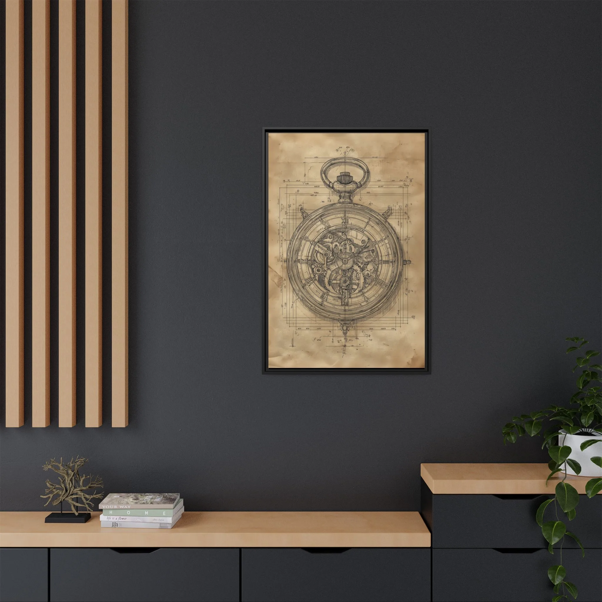 Vintage Stopwatch Blueprint Wall Art – Steampunk Technical Drawing Print - Image 4