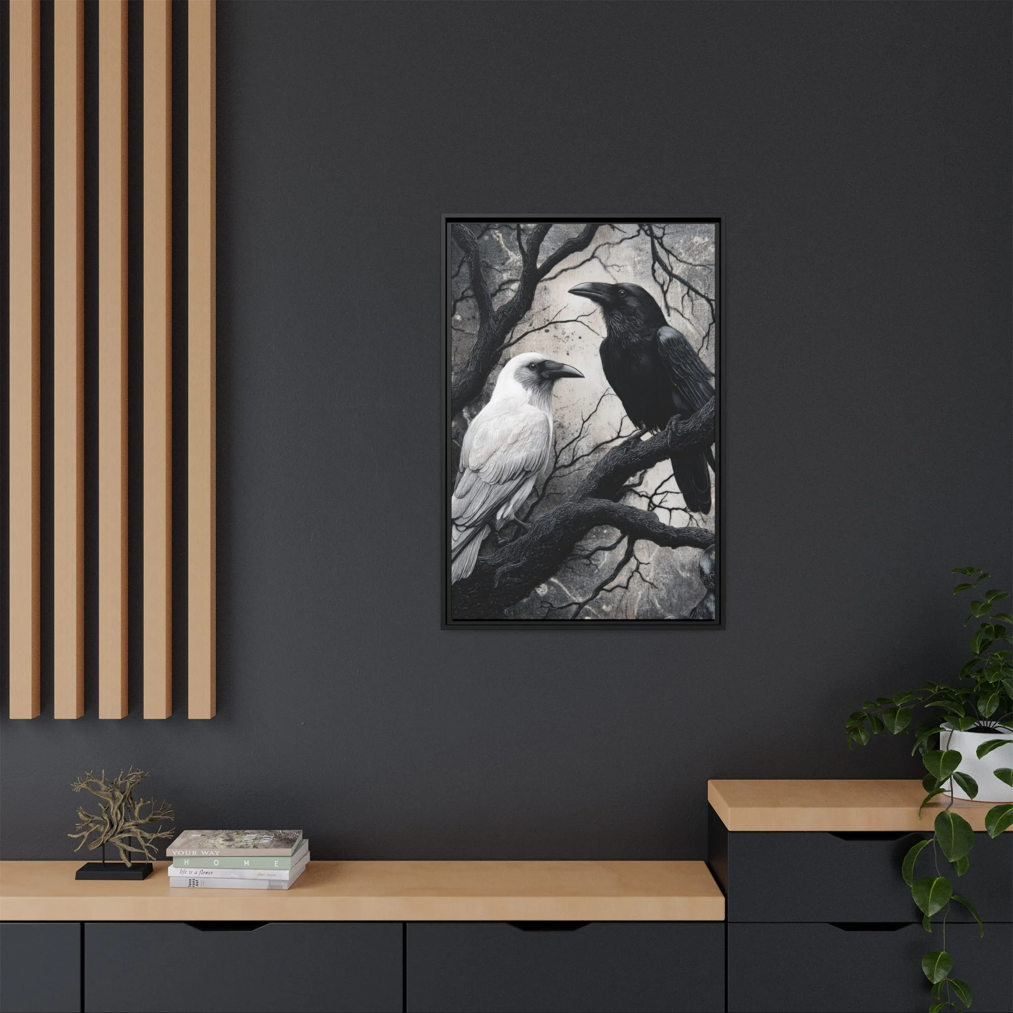 Black and White Raven Wall Art – Dual Raven Gothic Forest Print - Image 4