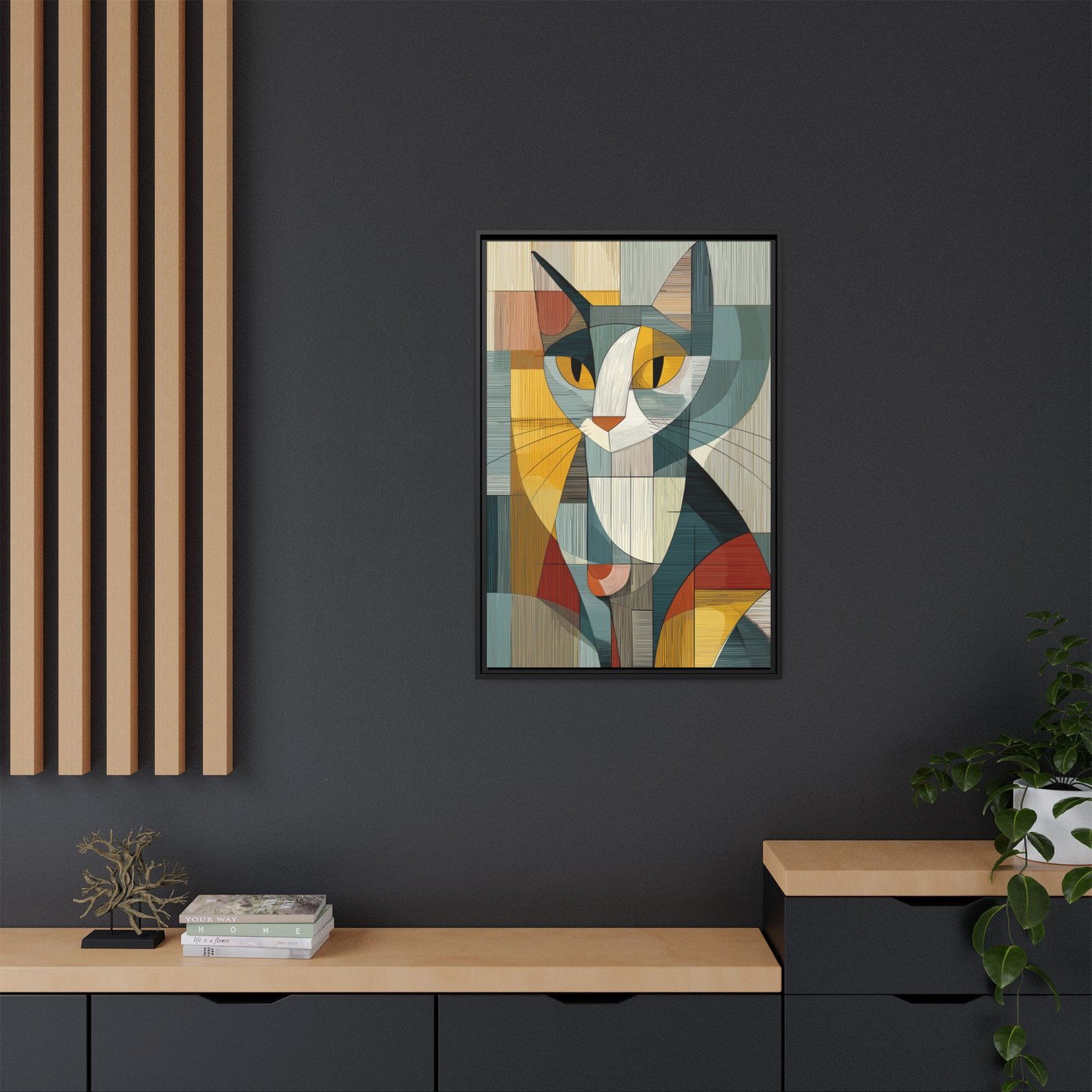 Geometric Abstract Cat Wall Art – Modern Cubist Feline Portrait - Image 4