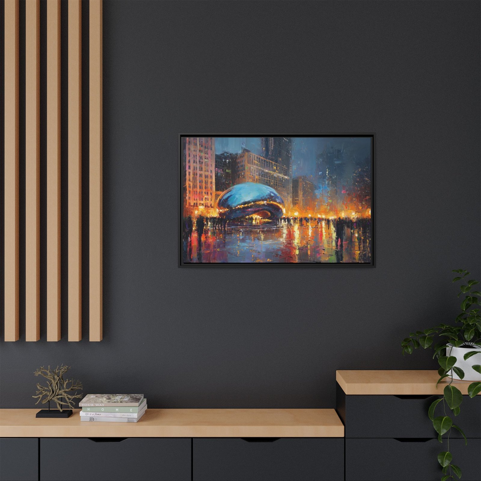 Chicago Bean Wall Art – Colorful Cityscape Night Print - Image 4