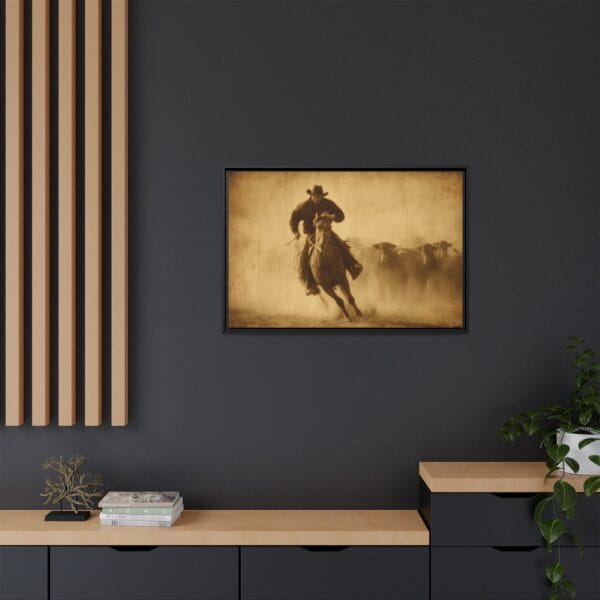 Vintage Cowboy Western Wall Art – Sepia Cattle Drive Print - Image 4
