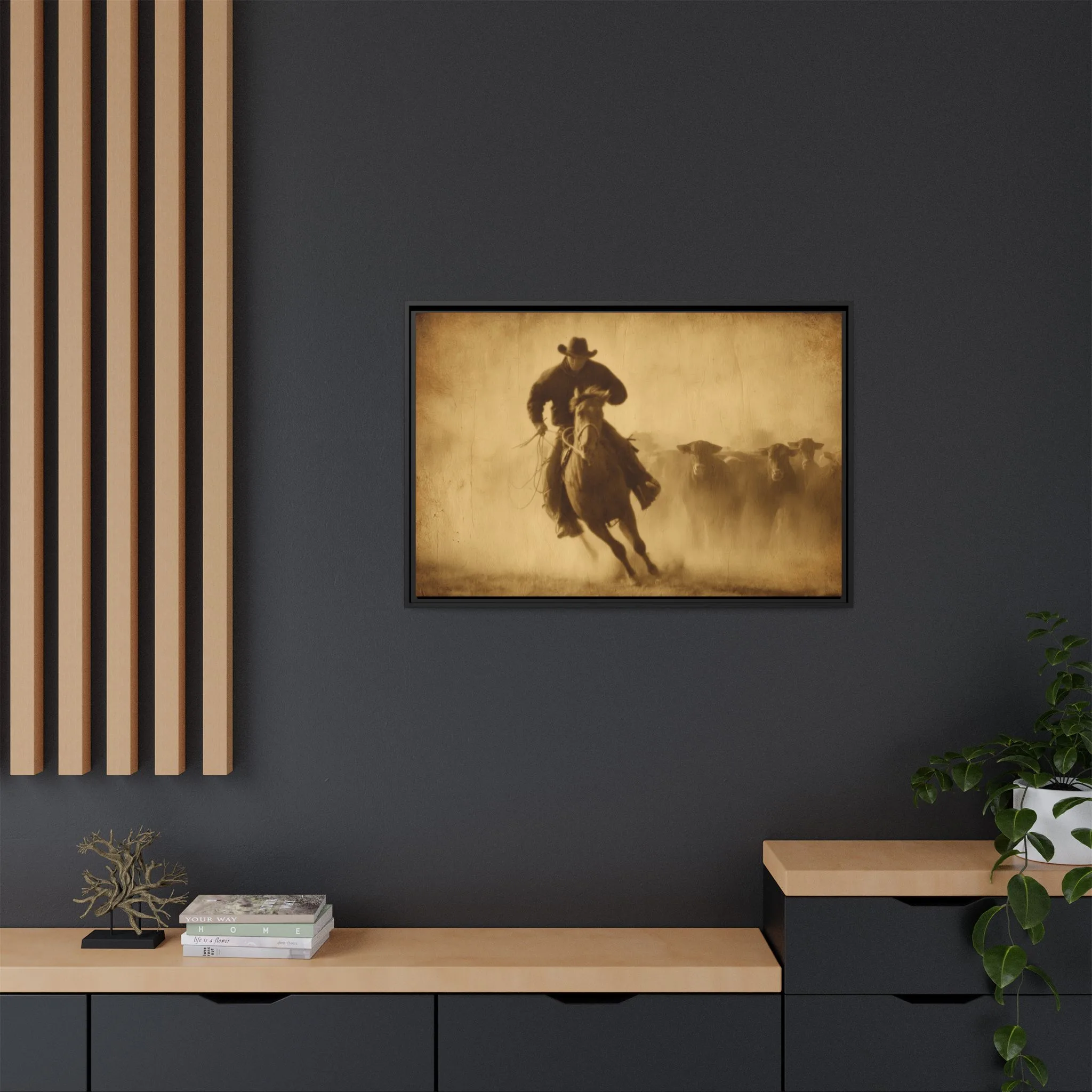 Vintage Cowboy Western Wall Art – Sepia Cattle Drive Print - Image 4