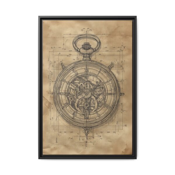 Vintage Stopwatch Blueprint Wall Art – Steampunk Technical Drawing Print - Image 2