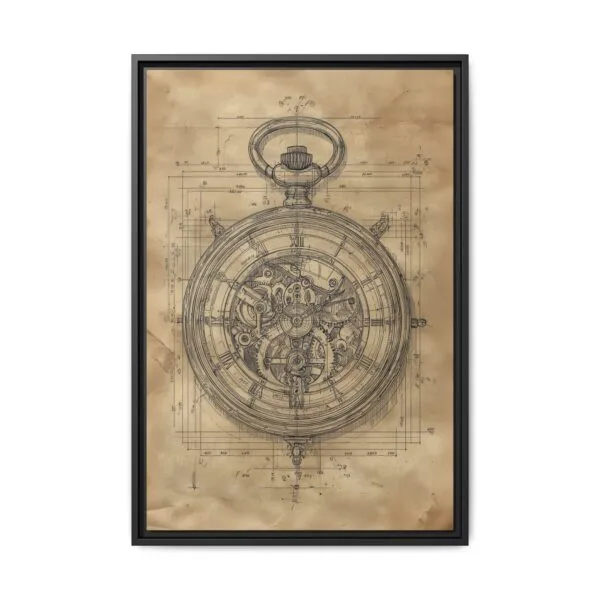 Vintage Stopwatch Blueprint Wall Art – Steampunk Technical Drawing Print - Image 2