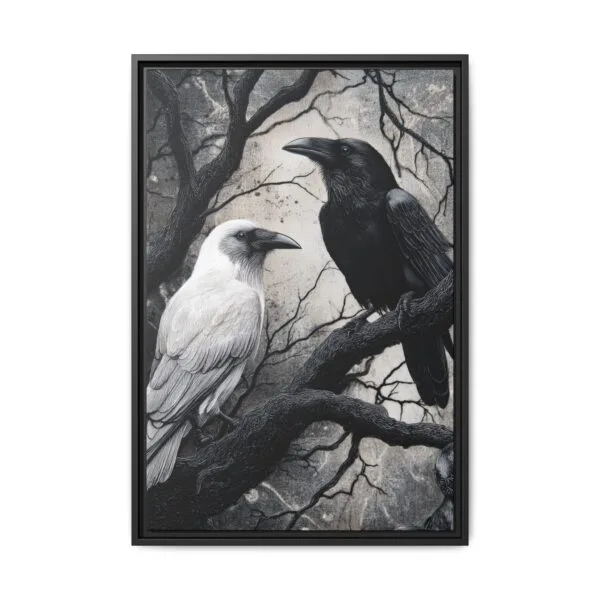 Black and White Raven Wall Art – Dual Raven Gothic Forest Print - Image 2