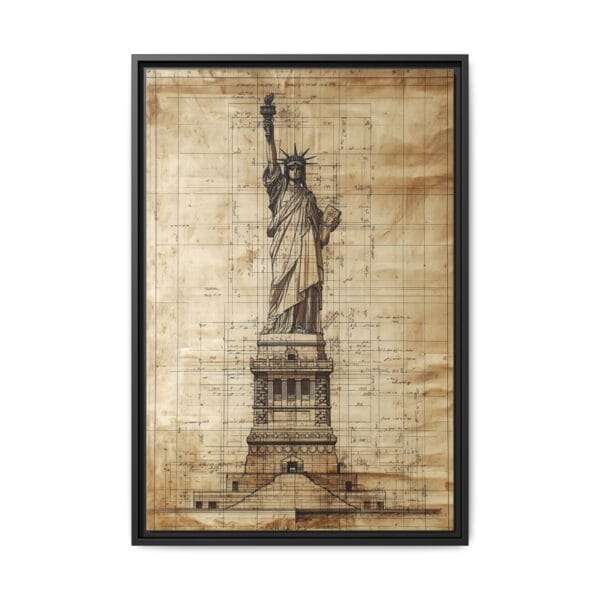Statue of Liberty Blueprint Wall Art – Vintage Sepia Architectural Print - Image 2