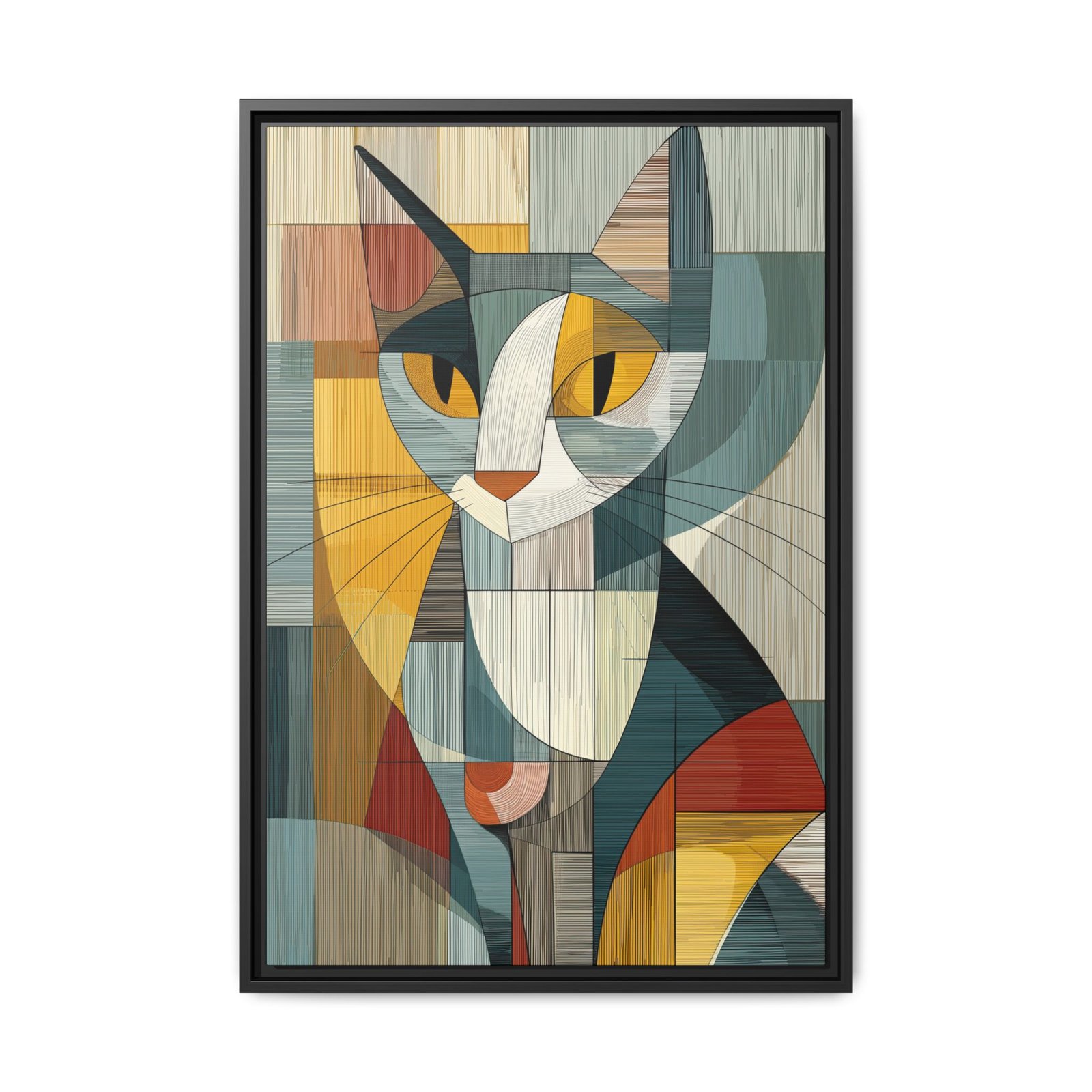 Geometric Abstract Cat Wall Art – Modern Cubist Feline Portrait - Image 2