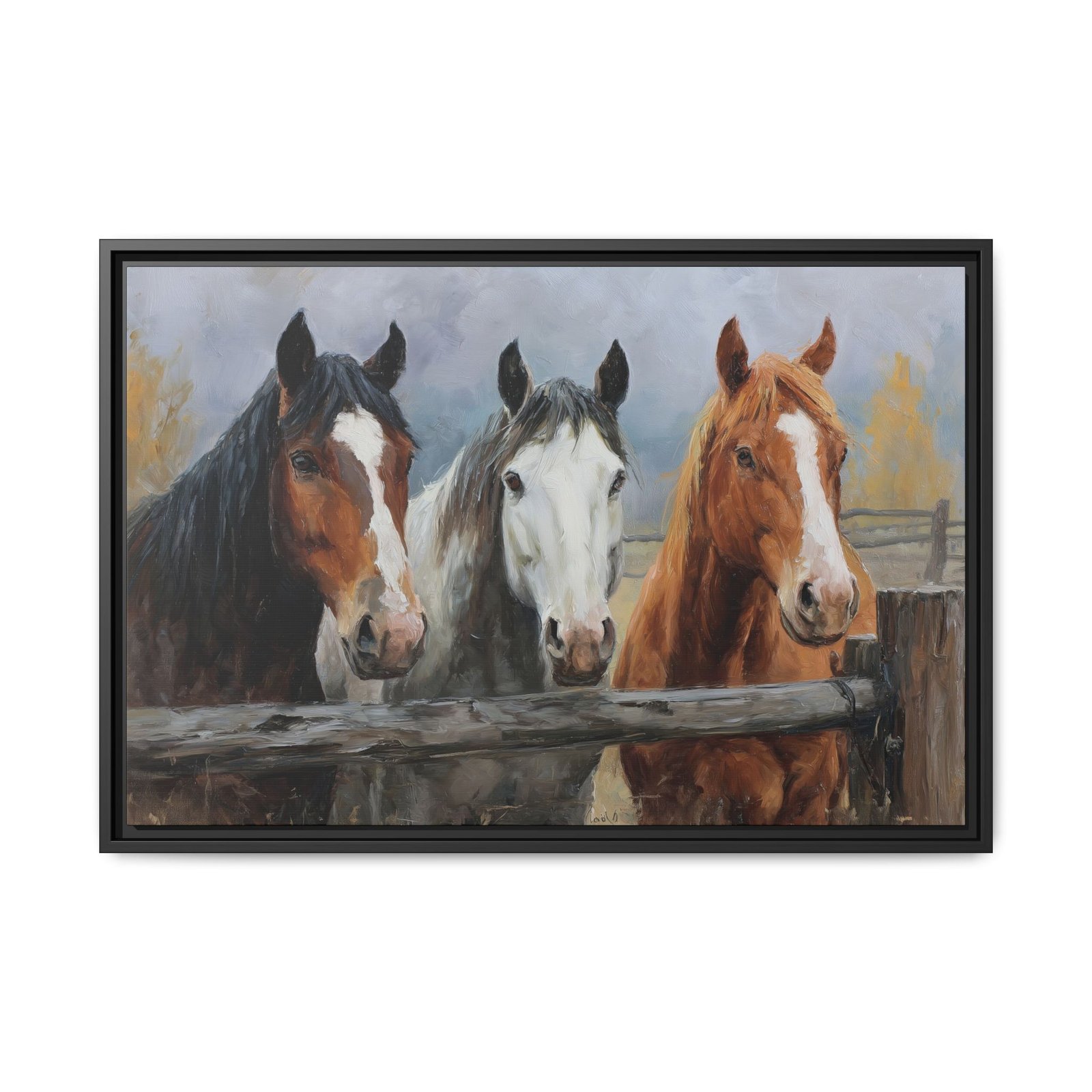 Three Horses Fence Wall Art – Rustic Farm Horse Painting Print - Image 5