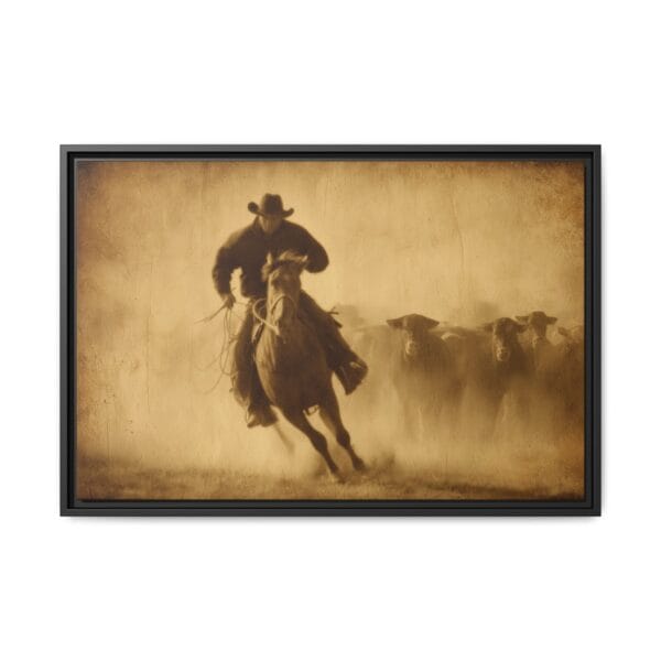Vintage Cowboy Western Wall Art – Sepia Cattle Drive Print - Image 2