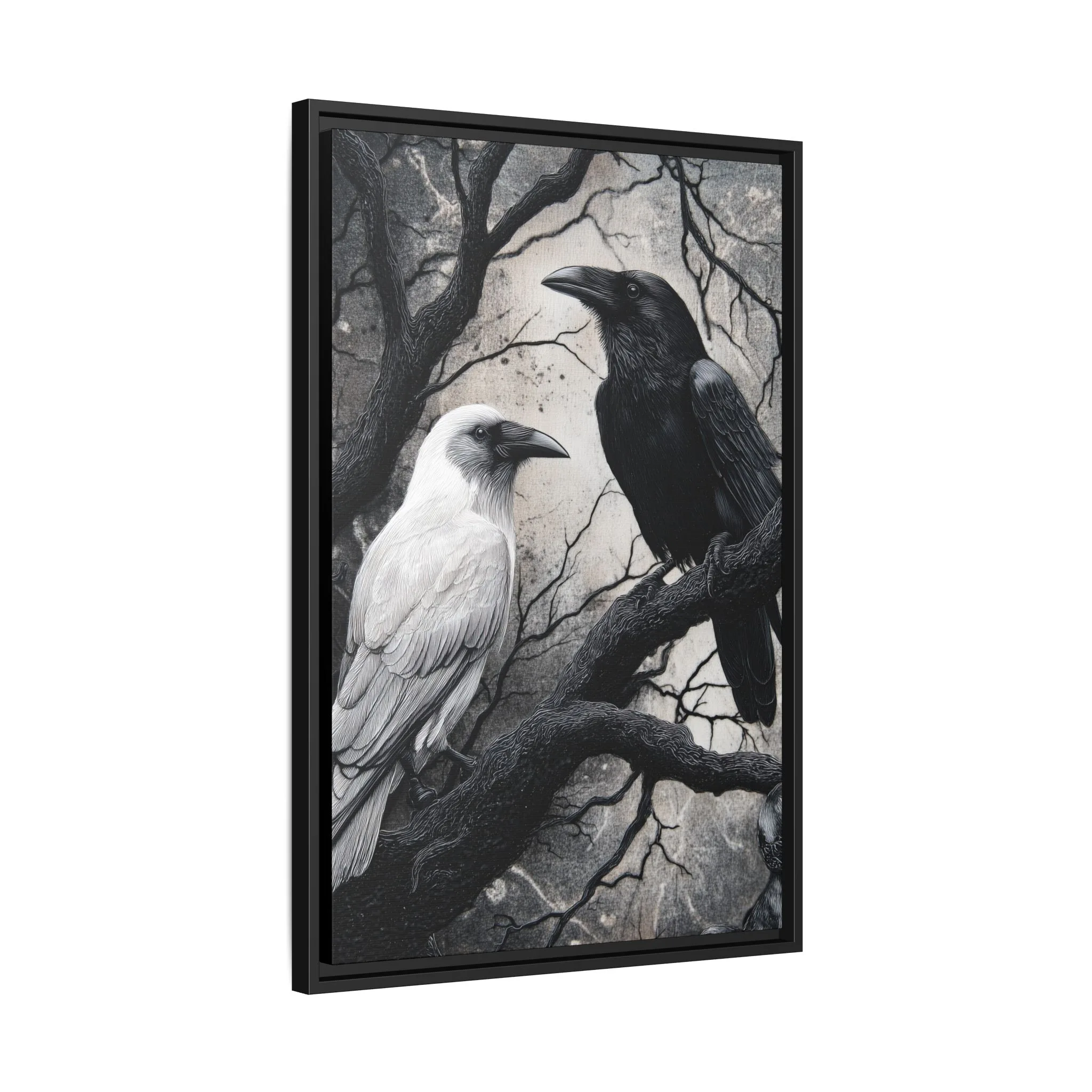 Black and White Raven Wall Art – Dual Raven Gothic Forest Print - Image 3