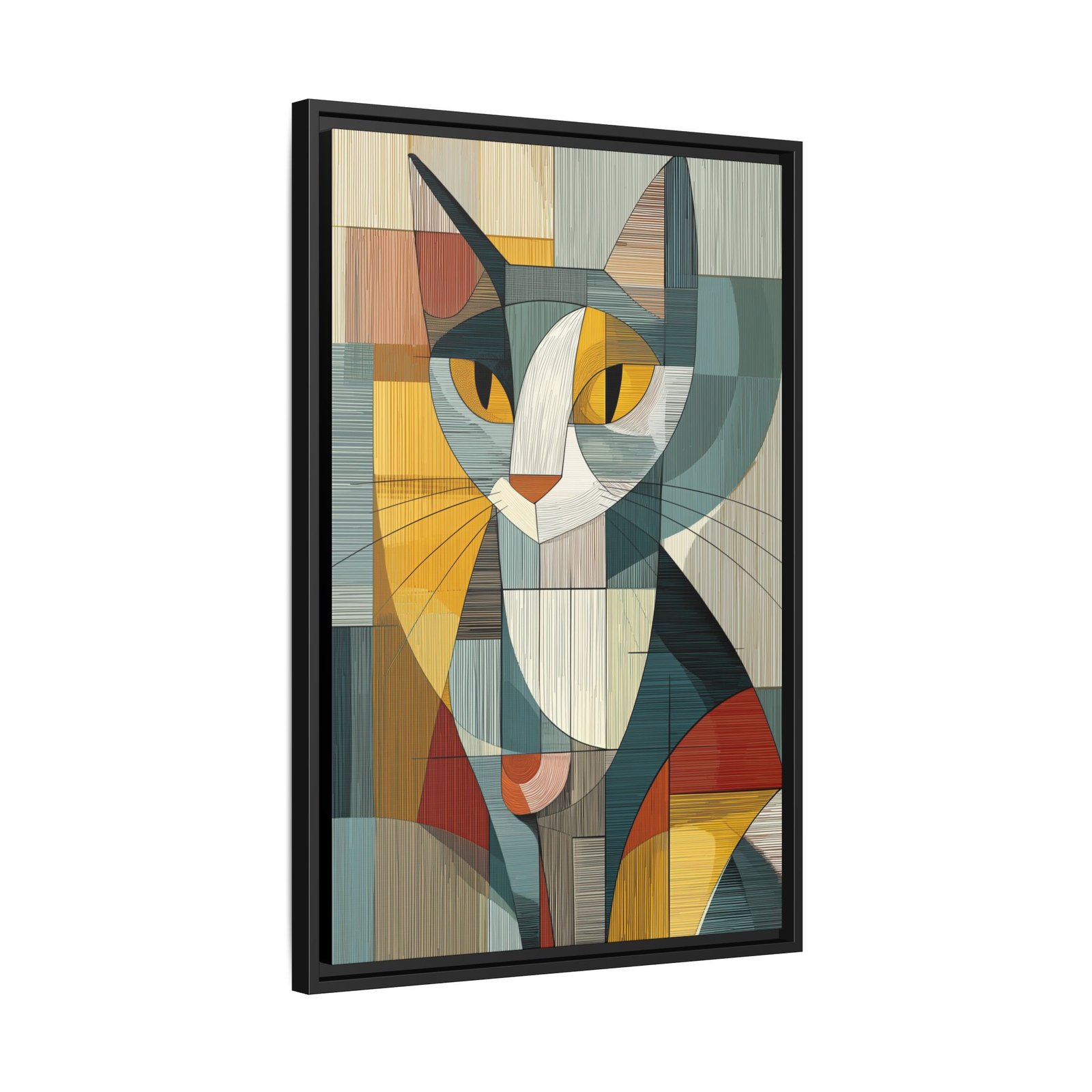 Geometric Abstract Cat Wall Art – Modern Cubist Feline Portrait - Image 3