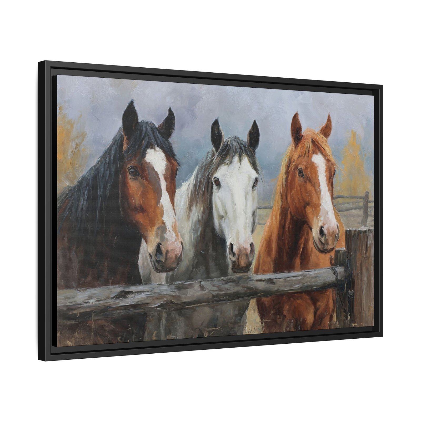 Three Horses Fence Wall Art – Rustic Farm Horse Painting Print - Image 4