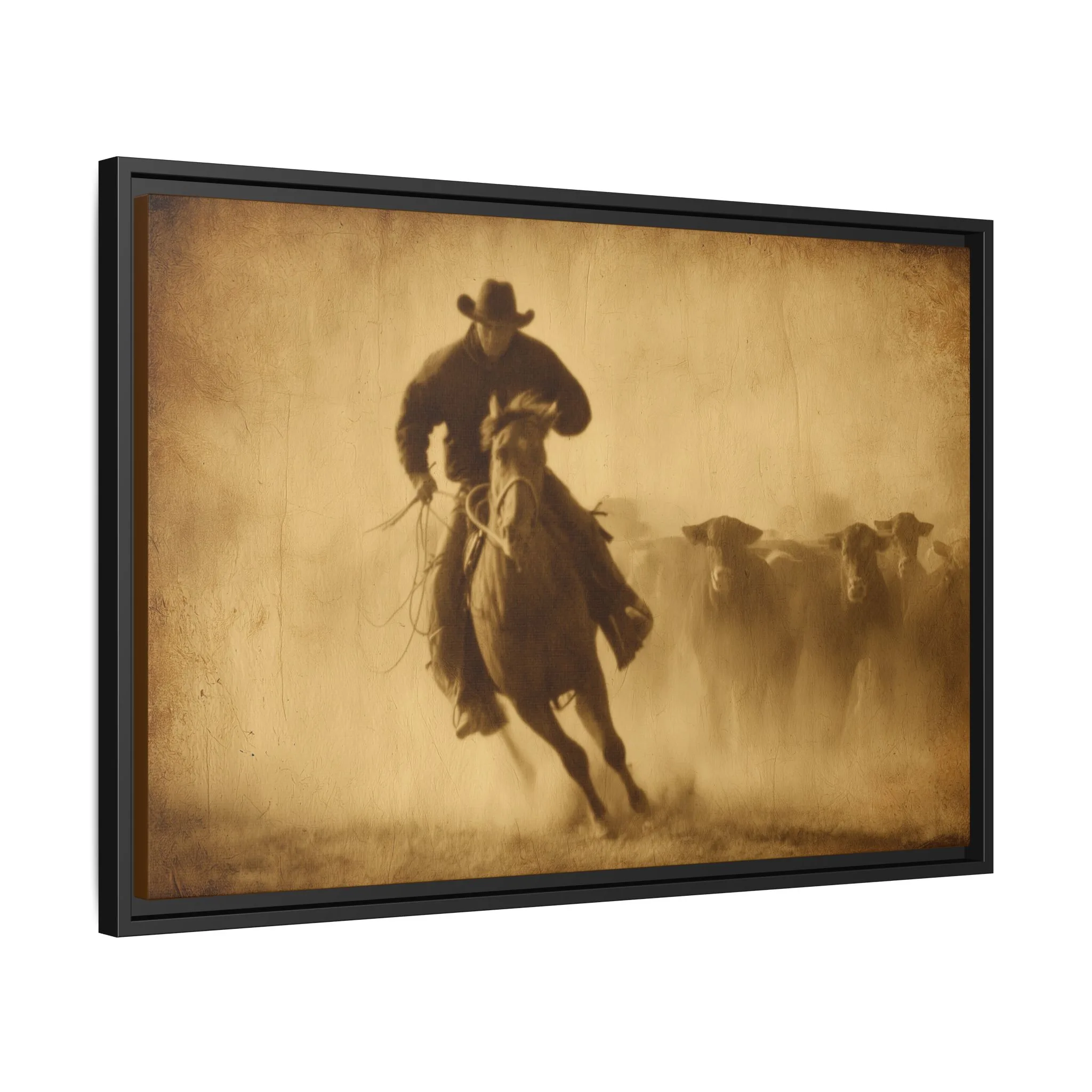 Vintage Cowboy Western Wall Art – Sepia Cattle Drive Print - Image 3