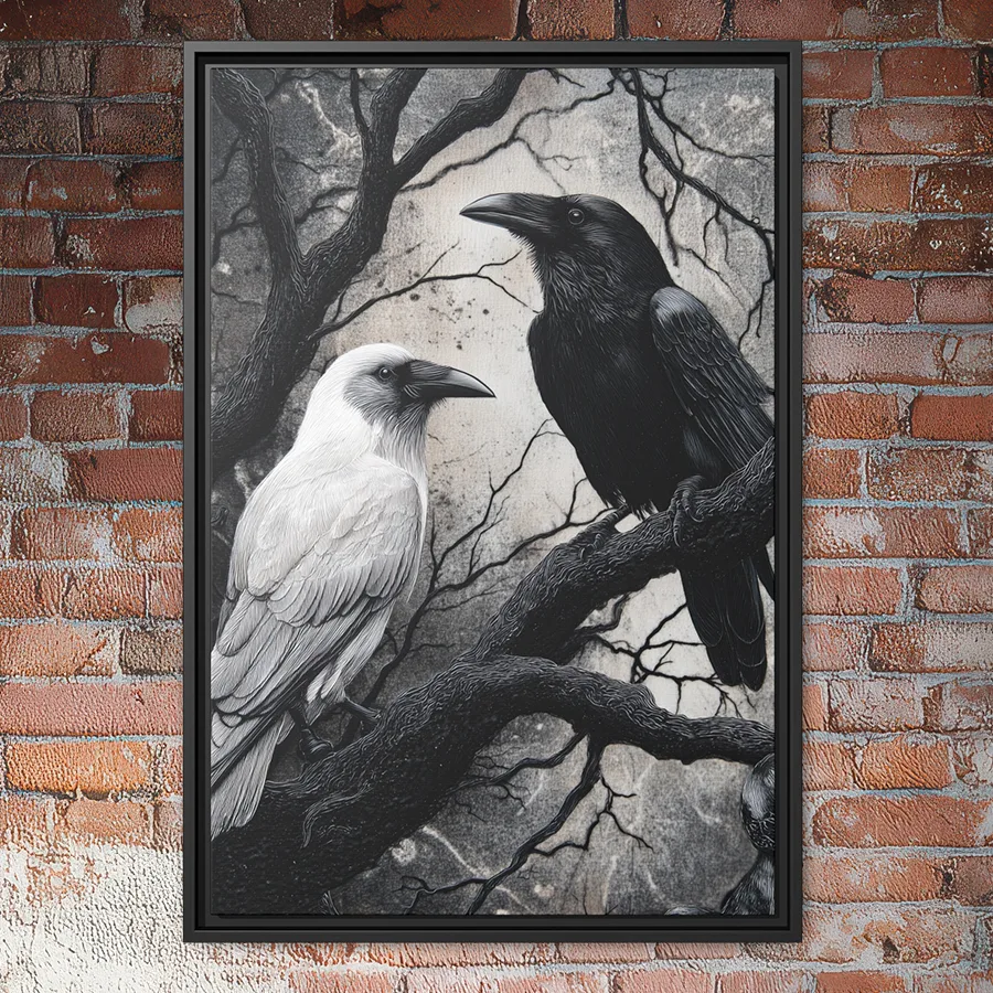 Black and white ravens wall art.