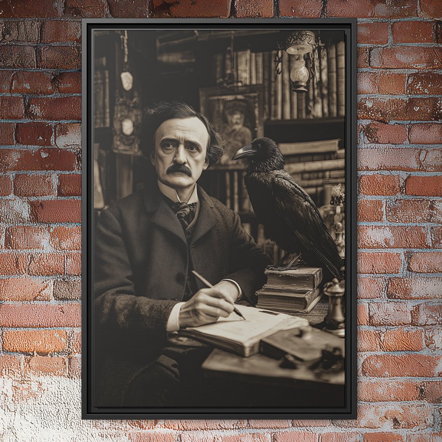 Edgar Allan Poe and Raven in his study wall art.