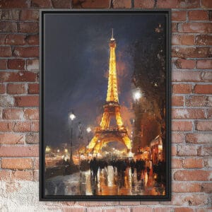 Eiffel tower lit up at night in Paris wall art.