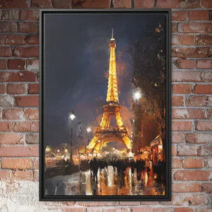 Eiffel tower lit up at night in Paris wall art.