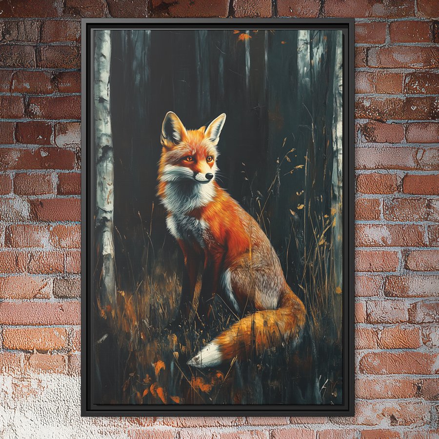 Fox in moody forest wall art.