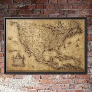 north america vintage map wall art antique sepia cartography map of united states canada and mexico