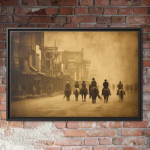 Old western cowboy town sepia wall art.
