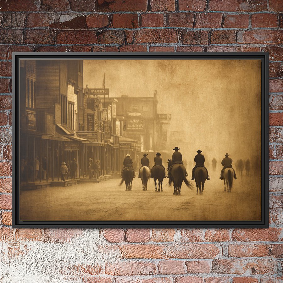 Old western cowboy town sepia wall art.