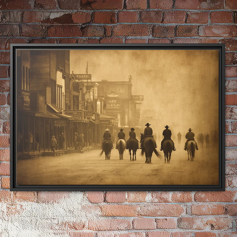 Old western cowboy town sepia wall art.