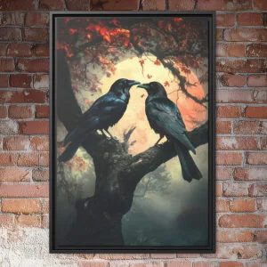 Ravens under moody full moon wall art.