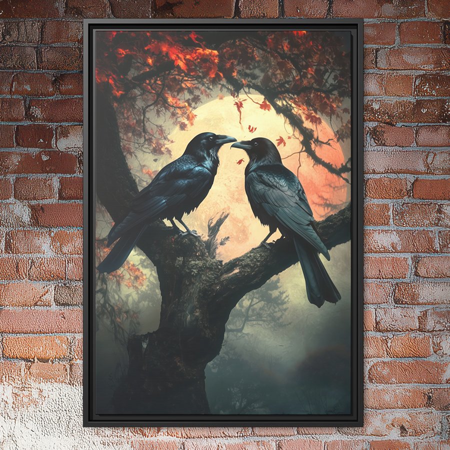 Ravens under moody full moon wall art.