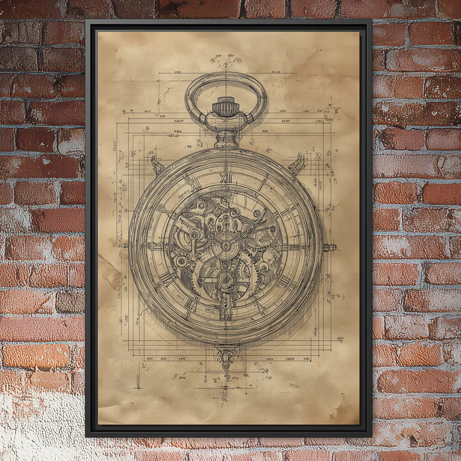 Vintage stopwatch blueprint wall art.