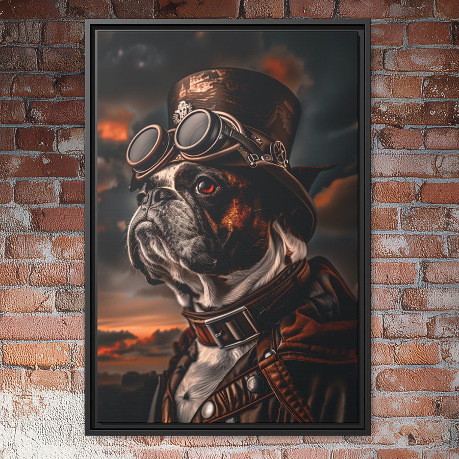Steampunk Boston Terrier portrait wall art.