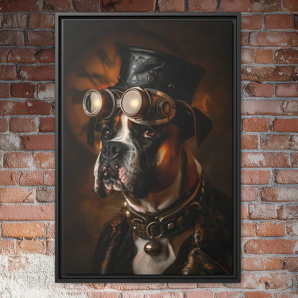 Steampunk boxer dog portrait wall art.