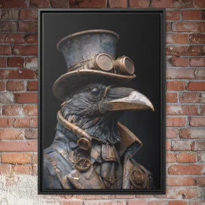 Steampunk brass Victorian raven wall art.