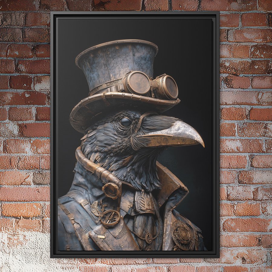 Steampunk brass Victorian raven wall art.