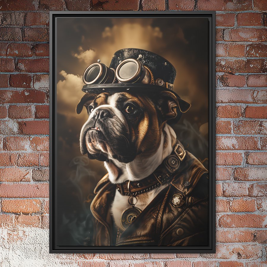 Steampunk bulldog portrait wall art.