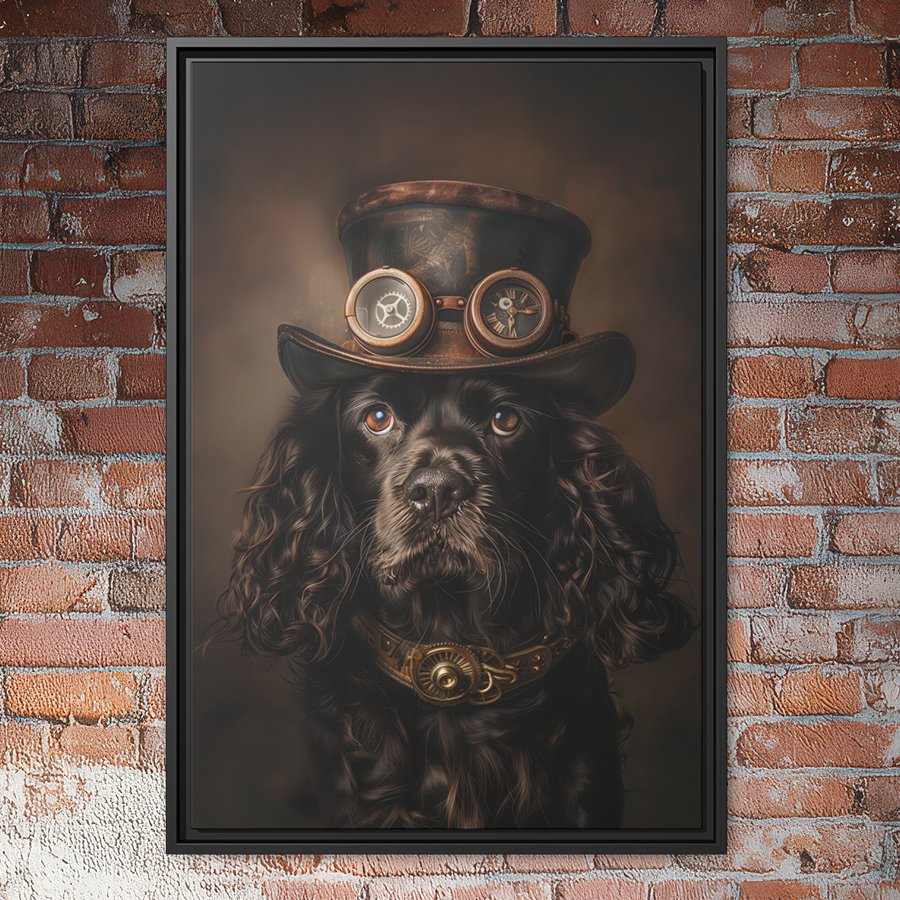 Steampunk Cocker Spaniel portrait wall art.