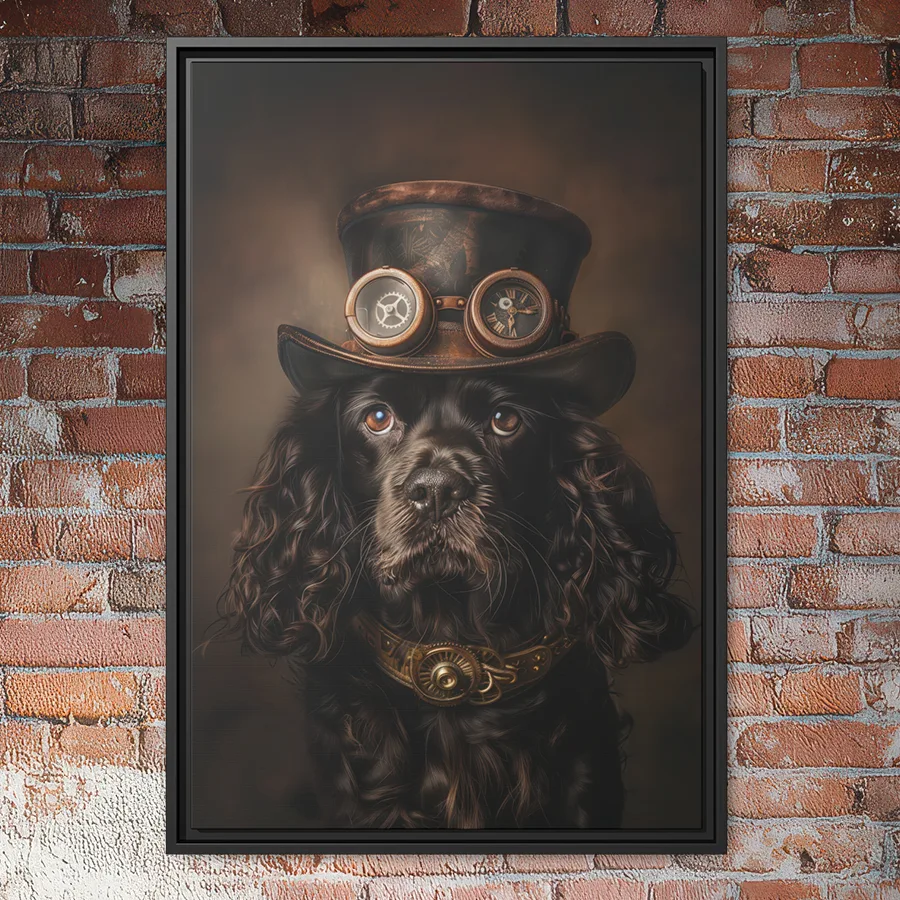 Steampunk Cocker Spaniel portrait wall art.