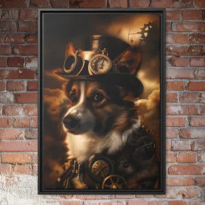 Steampunk corgi dog portrait wall art.