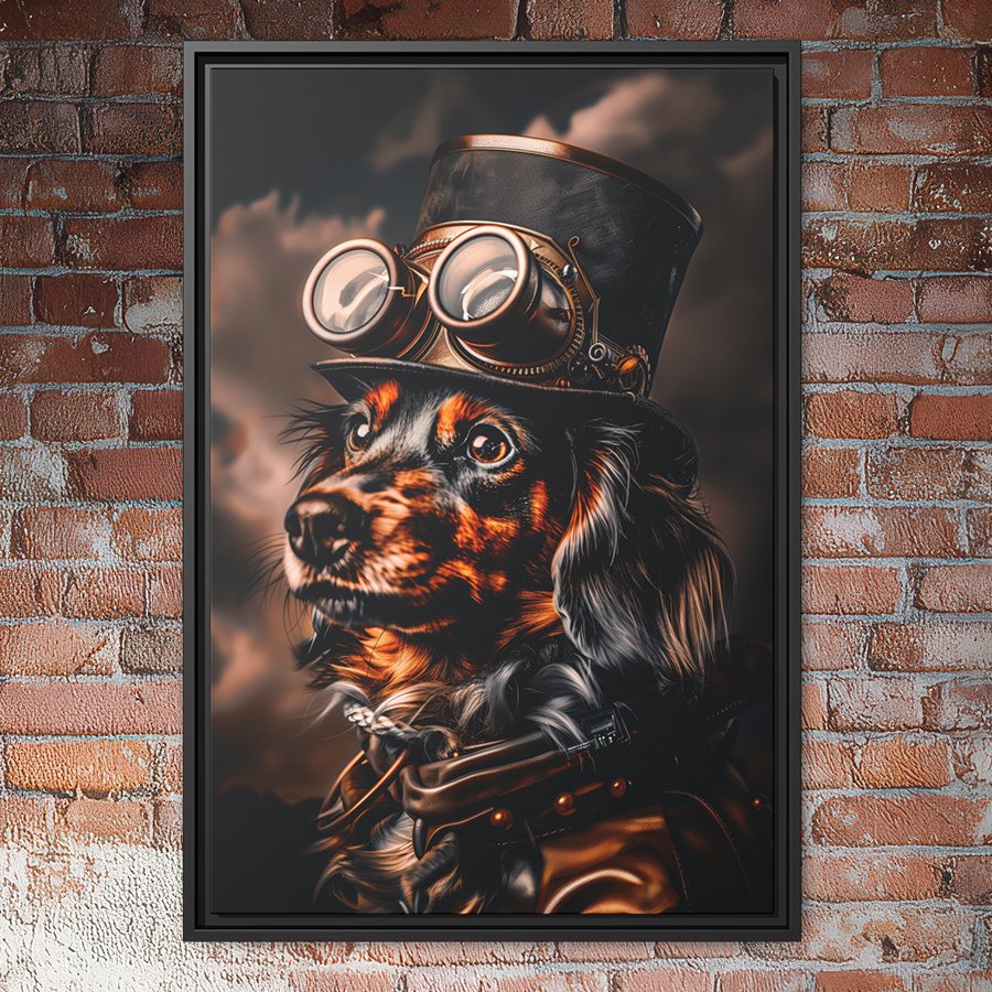 Steampunk Dachshund portrait wall art.