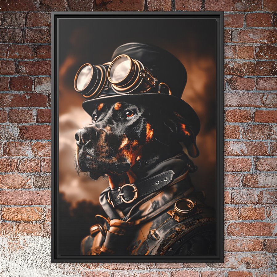 Steampunk doberman pinscher portrait wall art.