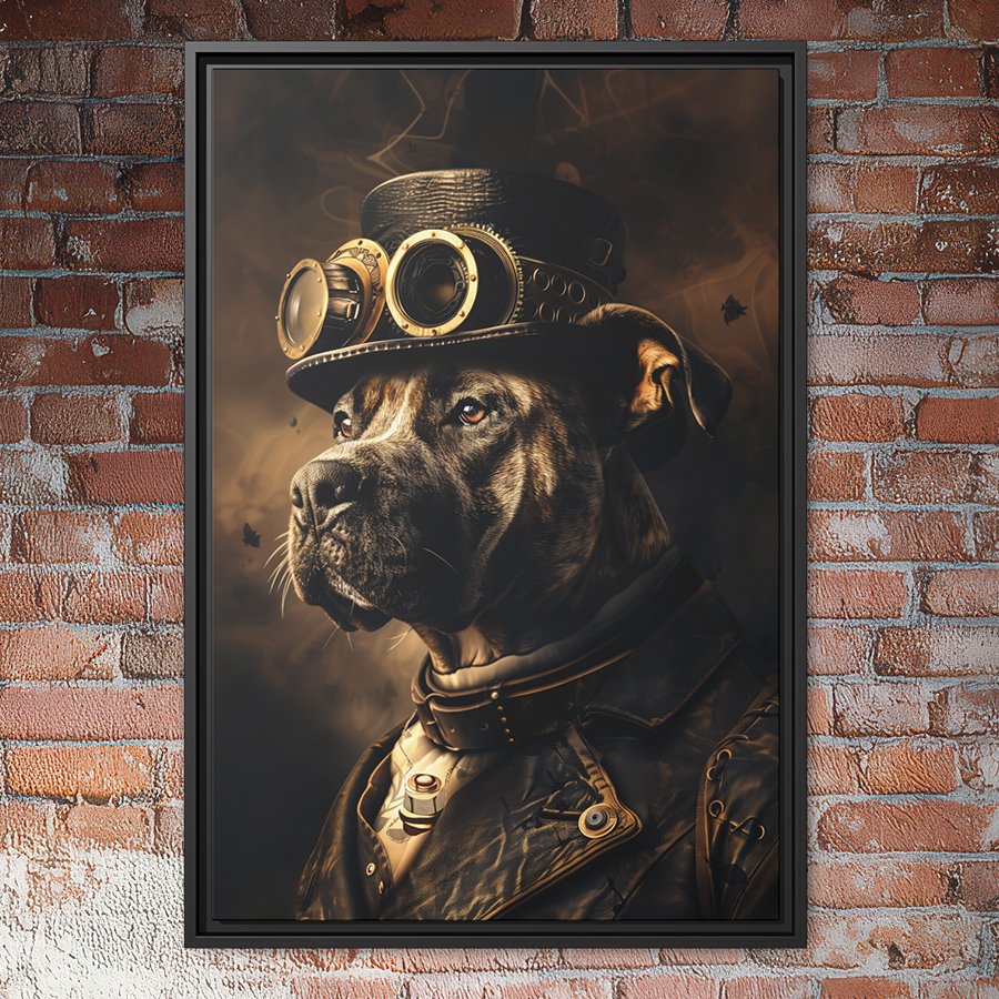 Steampunk Pitbull portrait wall art.