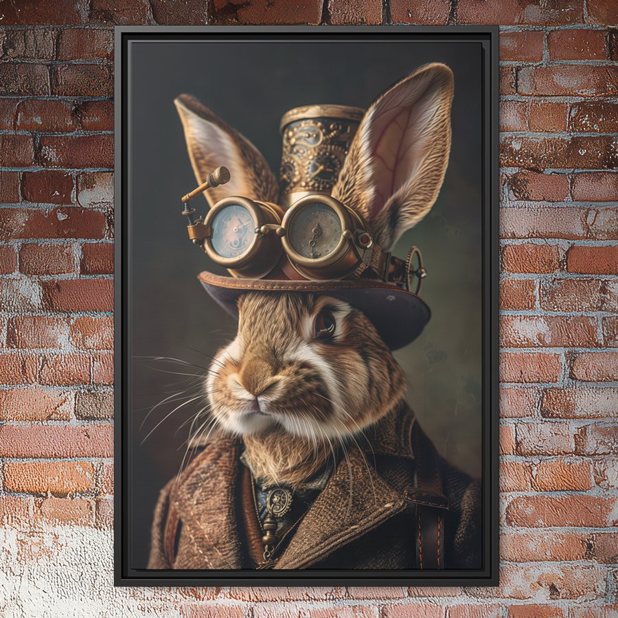 Steampunk rabbit portrait wall art.