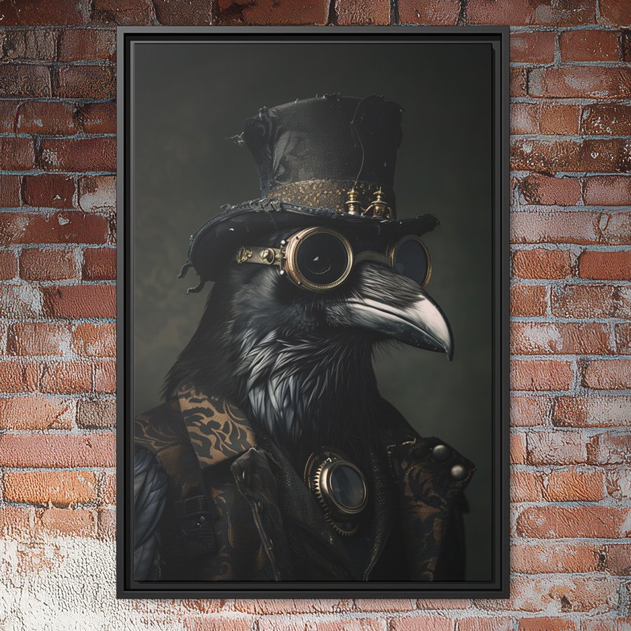 Steampunk raven portrait wall art.