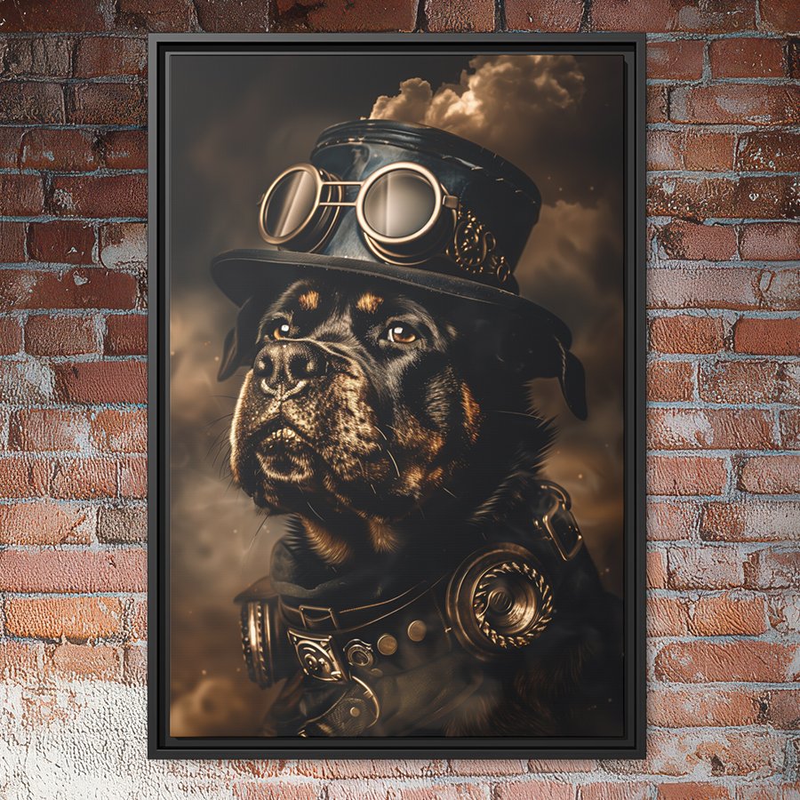 Steampunk Rottweiler portrait wall art.