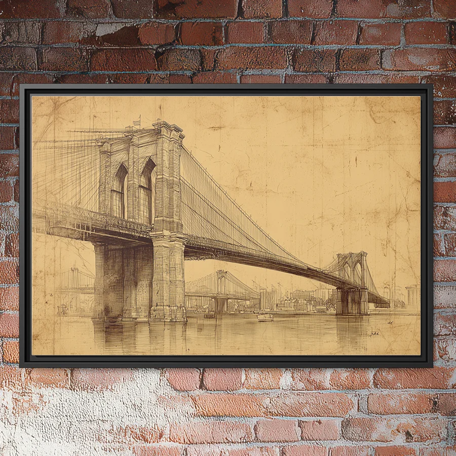 Vintage Brooklyn bridge NYC sepia wall art.