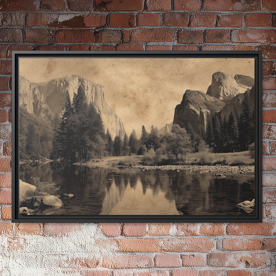 Vintage Yosemite valley sepia wall art.