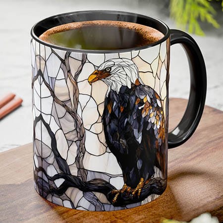 stained glass bald eagle coffee mug